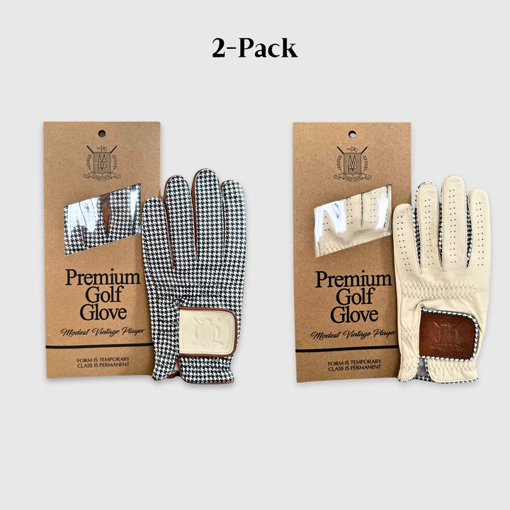 PRO Houndstooth Cabretta Leather Golf Gloves - Brown (2 Pack)