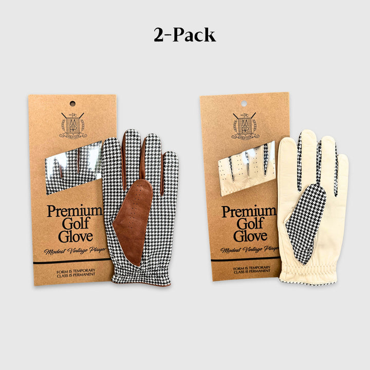 PRO Houndstooth Cabretta Leather Golf Gloves - Brown (2 Pack)