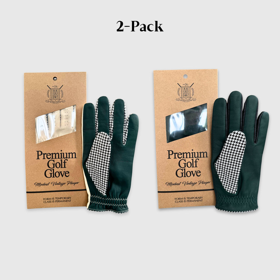 PRO Houndstooth Cabretta Leather Golf Gloves - Green (2 Pack)