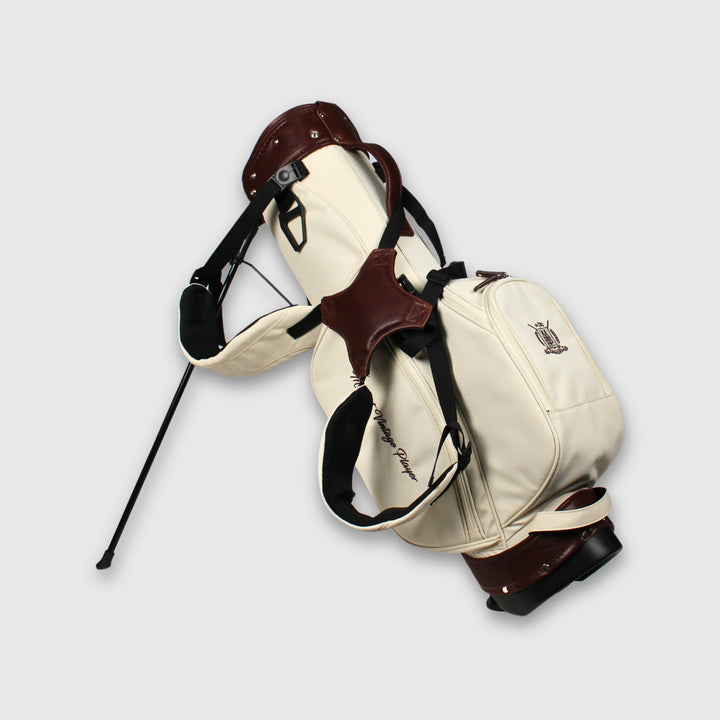 Cream Canvas / Leather Golf Bag - Stand - MODEST VINTAGE PLAYER LTD