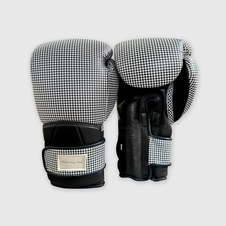 Elite Houndstooth Leather Boxing Gloves (Strap Up) - Black - MODEST VINTAGE PLAYER LTD