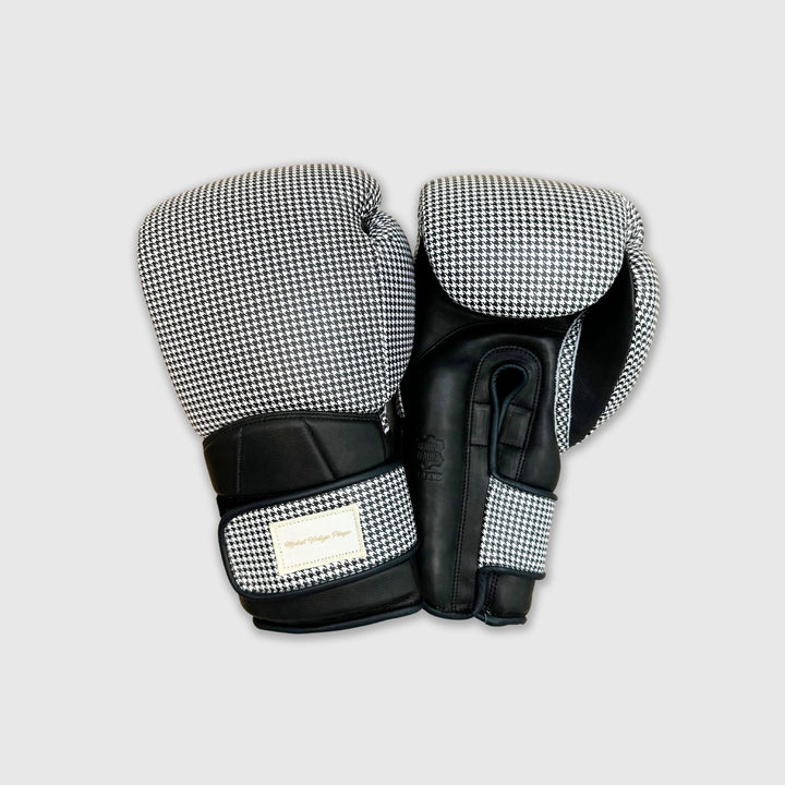 Elite Houndstooth Leather Boxing Gloves (Strap Up) - Black - MODEST VINTAGE PLAYER LTD