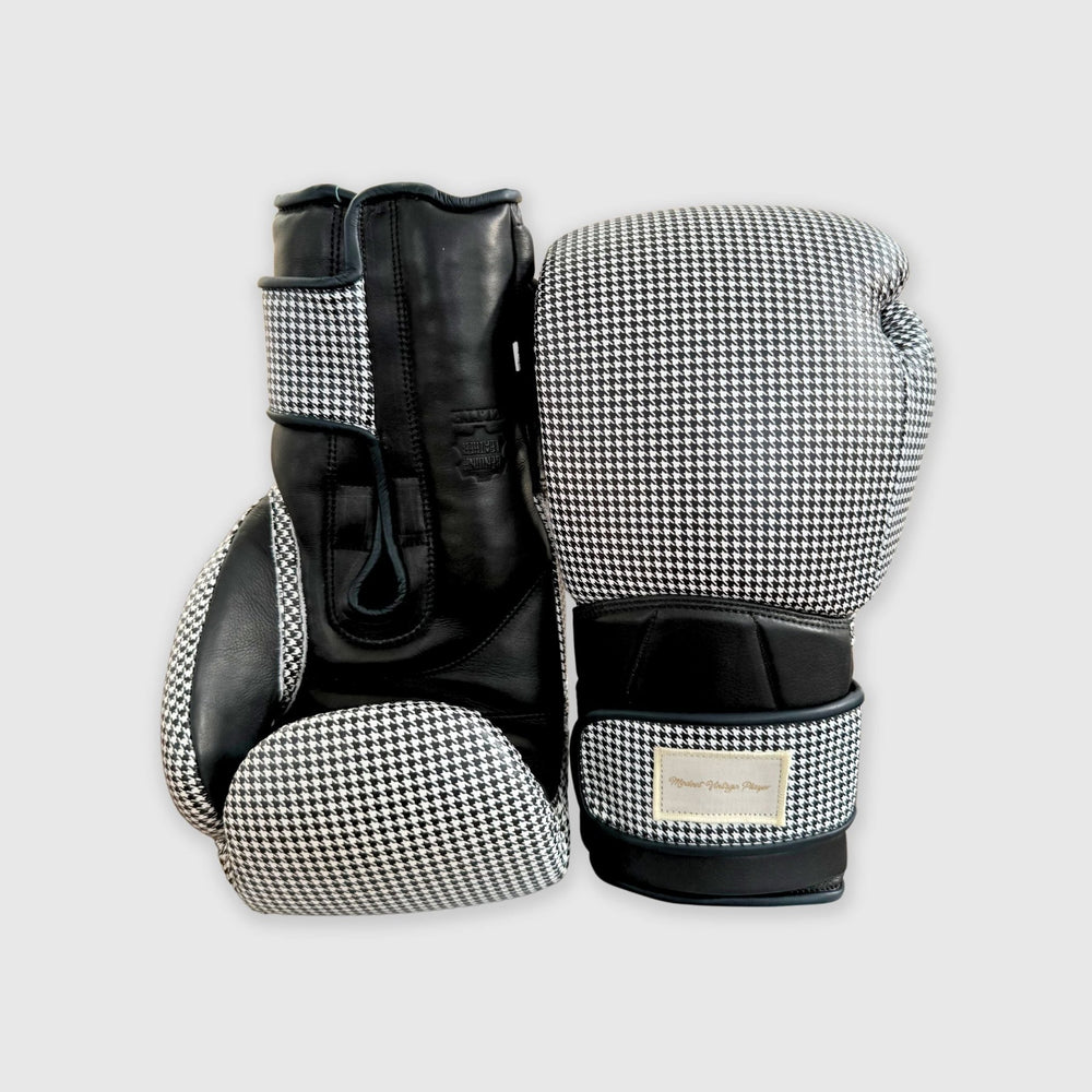 Elite Houndstooth Leather Boxing Gloves (Strap Up) - Black - MODEST VINTAGE PLAYER LTD