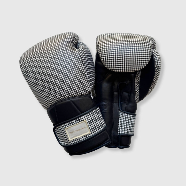 Elite Houndstooth Leather Boxing Gloves (Strap Up) - Black - MODEST VINTAGE PLAYER LTD