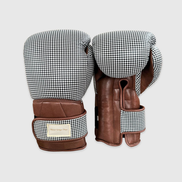 Elite Houndstooth Leather Boxing Gloves (Strap Up) - Brown - MODEST VINTAGE PLAYER LTD