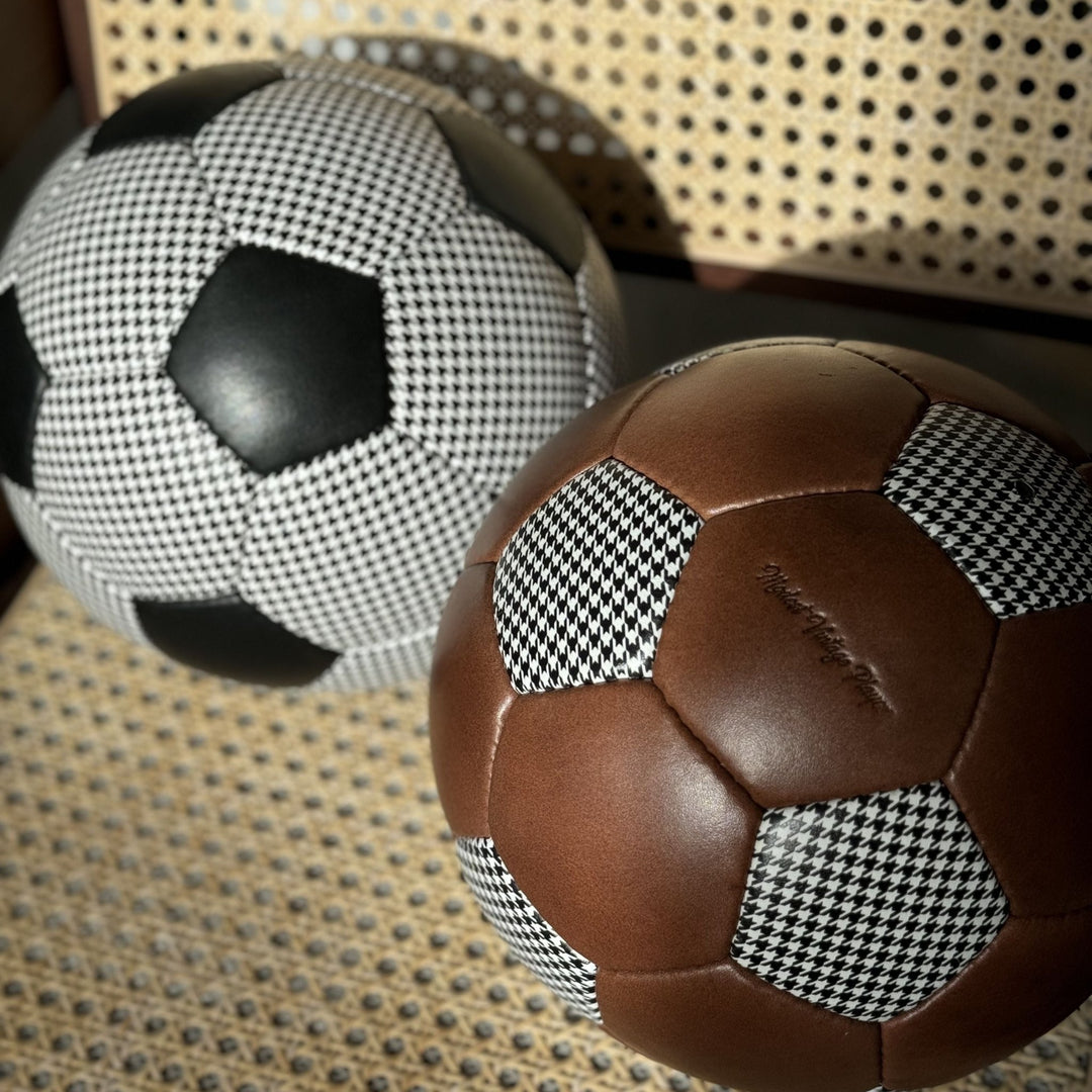 Houndstooth Leather 32P Soccer Ball - Brown - MODEST VINTAGE PLAYER LTD