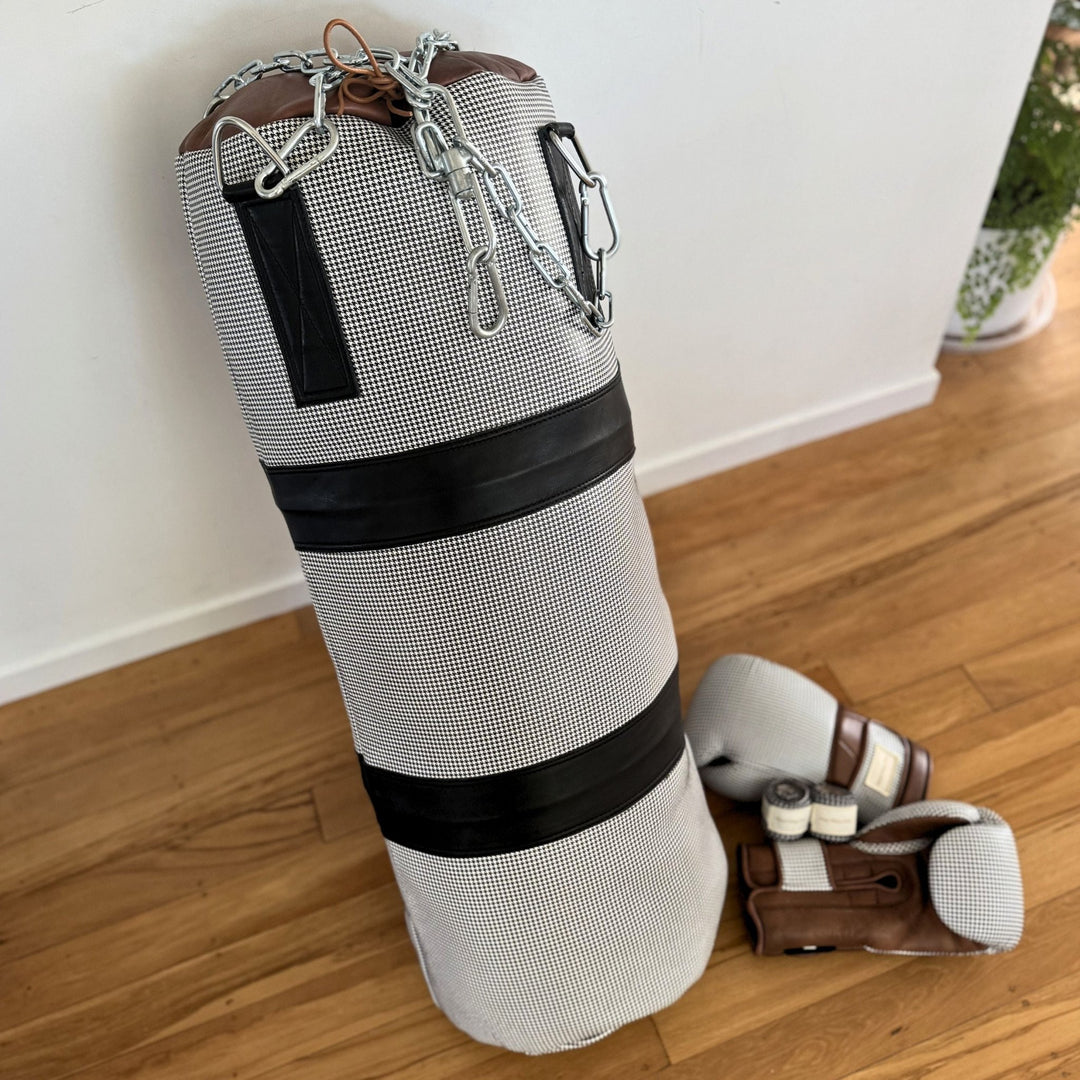 Houndstooth Leather Heavy Punching Bag (un - filled) - MODEST VINTAGE PLAYER LTD