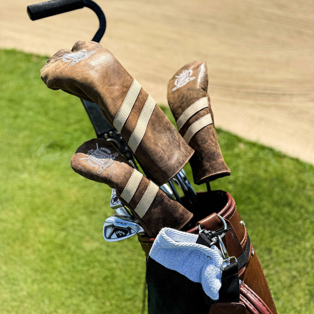 Leather Golf Covers Set - Brown / Cream - MODEST VINTAGE PLAYER LTD