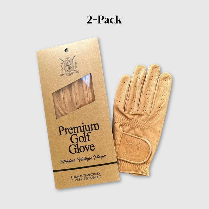 PRO Cabretta Leather Golf Gloves - Vintage Tan (2 Pack) - MODEST VINTAGE PLAYER LTD