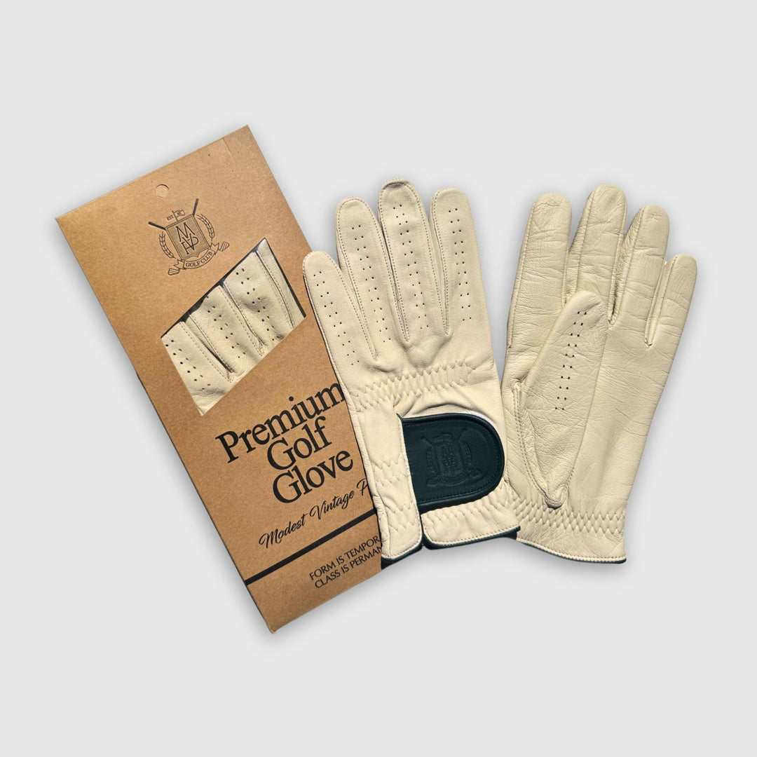 PRO Cream / Forest Green Cabretta Leather Golf Gloves (2 Pack) - MODEST VINTAGE PLAYER LTD