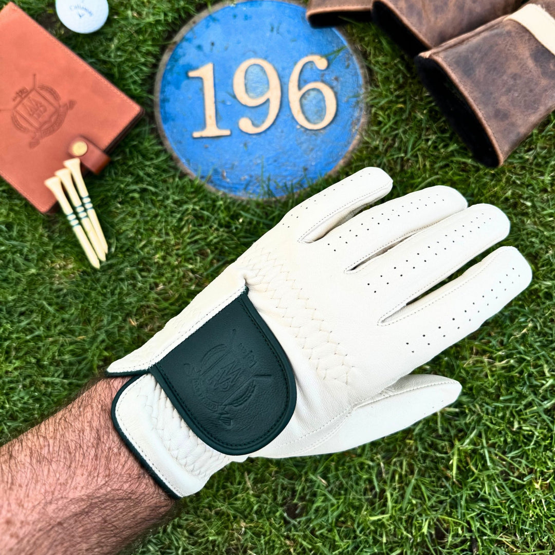 PRO Cream / Forest Green Cabretta Leather Golf Gloves (2 Pack) - MODEST VINTAGE PLAYER LTD