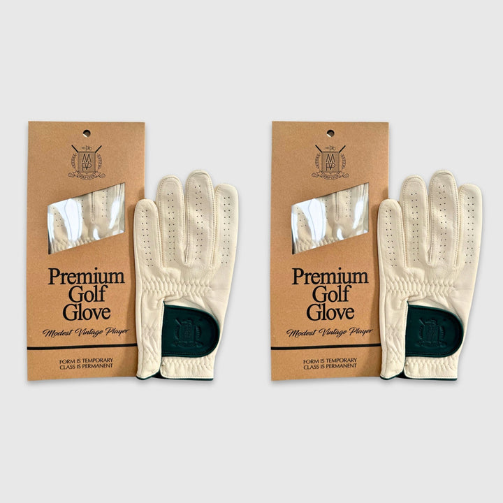 PRO Cream / Forest Green Cabretta Leather Golf Gloves (2 Pack) - MODEST VINTAGE PLAYER LTD