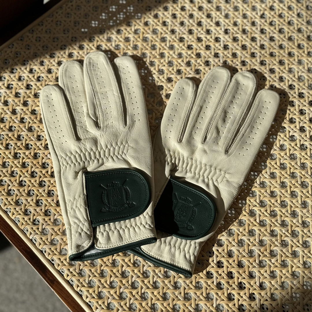 PRO Cream / Forest Green Cabretta Leather Golf Gloves (2 Pack) - MODEST VINTAGE PLAYER LTD