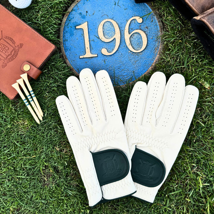 PRO Cream / Forest Green Cabretta Leather Golf Gloves (2 Pack) - MODEST VINTAGE PLAYER LTD