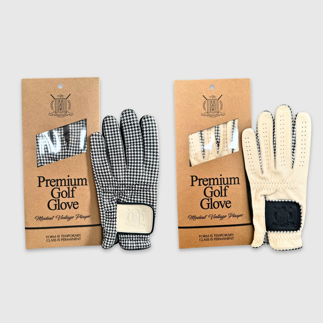 PRO Houndstooth Cabretta Leather Golf Gloves - Black (2 Pack) - MODEST VINTAGE PLAYER LTD