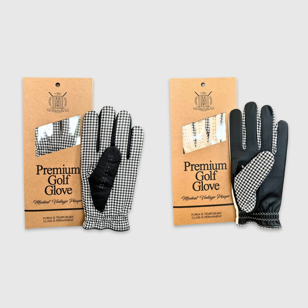 PRO Houndstooth Cabretta Leather Golf Gloves - Black (2 Pack) - MODEST VINTAGE PLAYER LTD