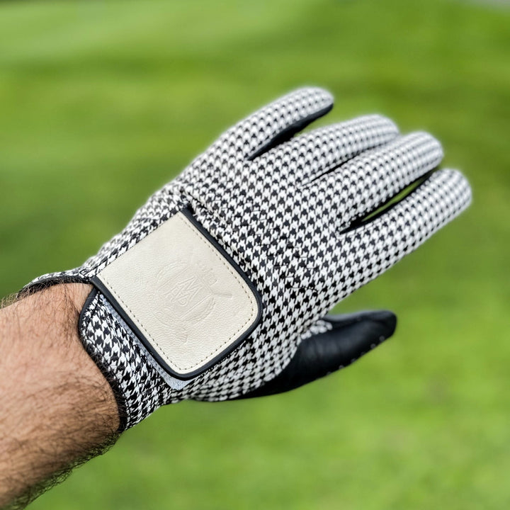 PRO Houndstooth Cabretta Leather Golf Gloves - Black (2 Pack) - MODEST VINTAGE PLAYER LTD