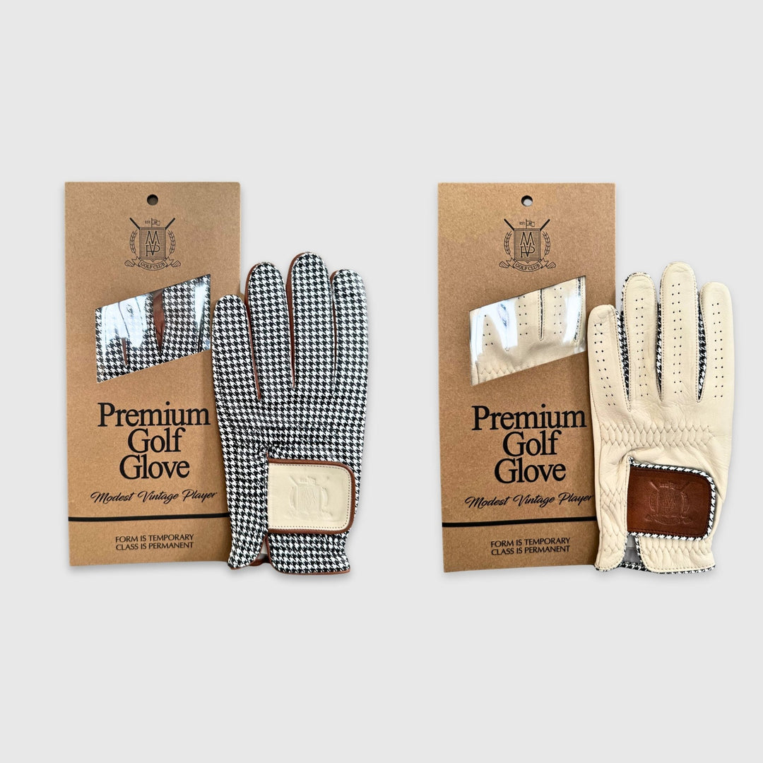 PRO Houndstooth Cabretta Leather Golf Gloves - Brown (2 Pack) - MODEST VINTAGE PLAYER LTD