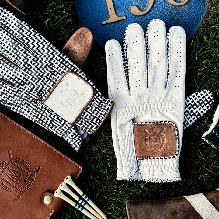 PRO Houndstooth Cabretta Leather Golf Gloves - Brown (2 Pack) - MODEST VINTAGE PLAYER LTD