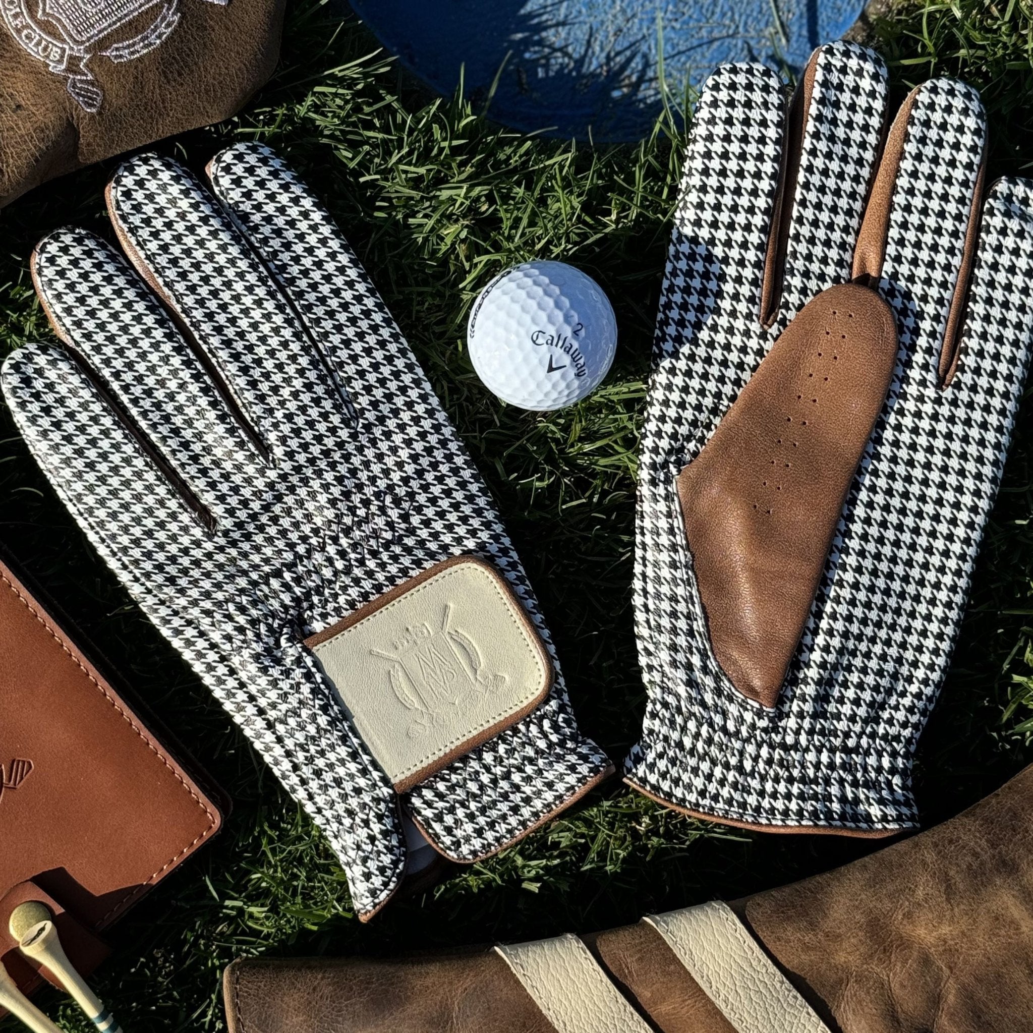 PRO Houndstooth Cabretta Leather Golf Gloves - Brown (2 Pack) - MODEST VINTAGE PLAYER LTD