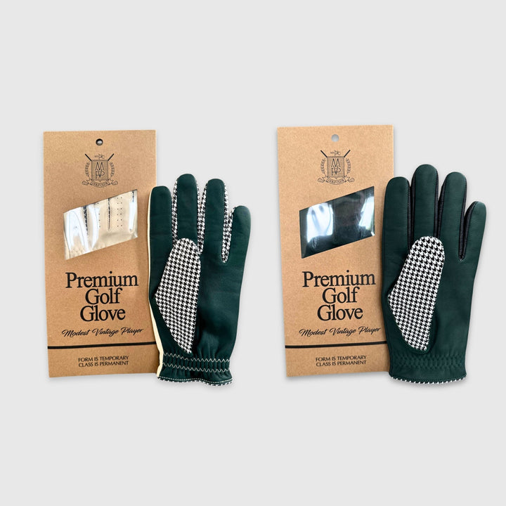 PRO Houndstooth Cabretta Leather Golf Gloves - Green (2 Pack) - MODEST VINTAGE PLAYER LTD