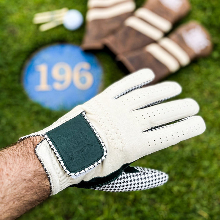 PRO Houndstooth Cabretta Leather Golf Gloves - Green (2 Pack) - MODEST VINTAGE PLAYER LTD