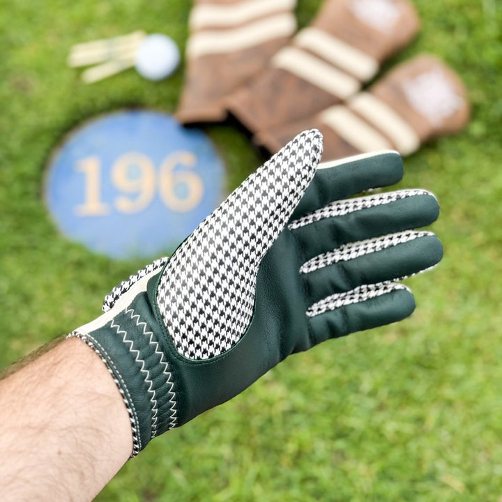 PRO Houndstooth Cabretta Leather Golf Gloves - Green (2 Pack) - MODEST VINTAGE PLAYER LTD