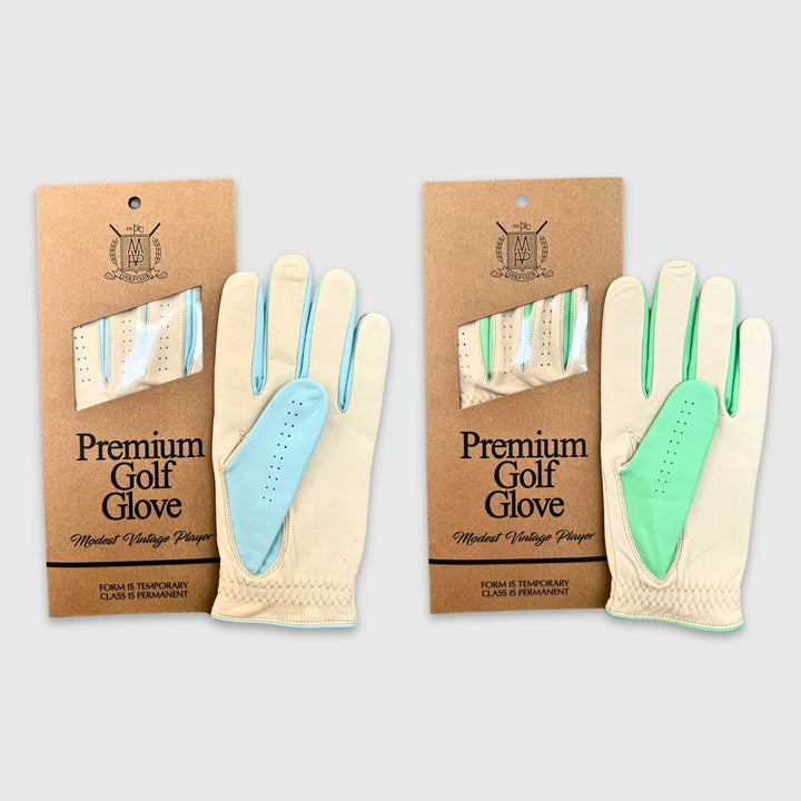 PRO Pastel Cabretta Leather Golf Gloves - Blue & Green (2 Pack) - MODEST VINTAGE PLAYER LTD