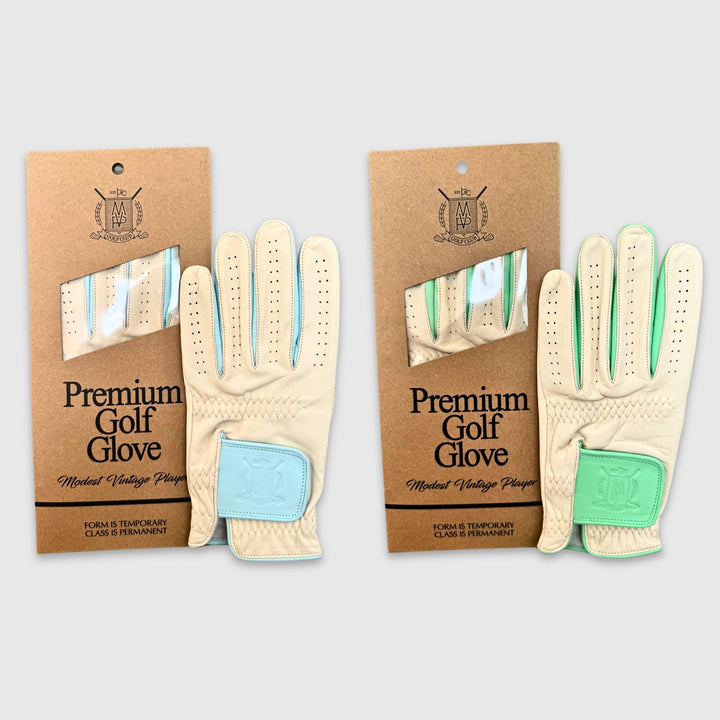 PRO Pastel Cabretta Leather Golf Gloves - Blue & Green (2 Pack) - MODEST VINTAGE PLAYER LTD