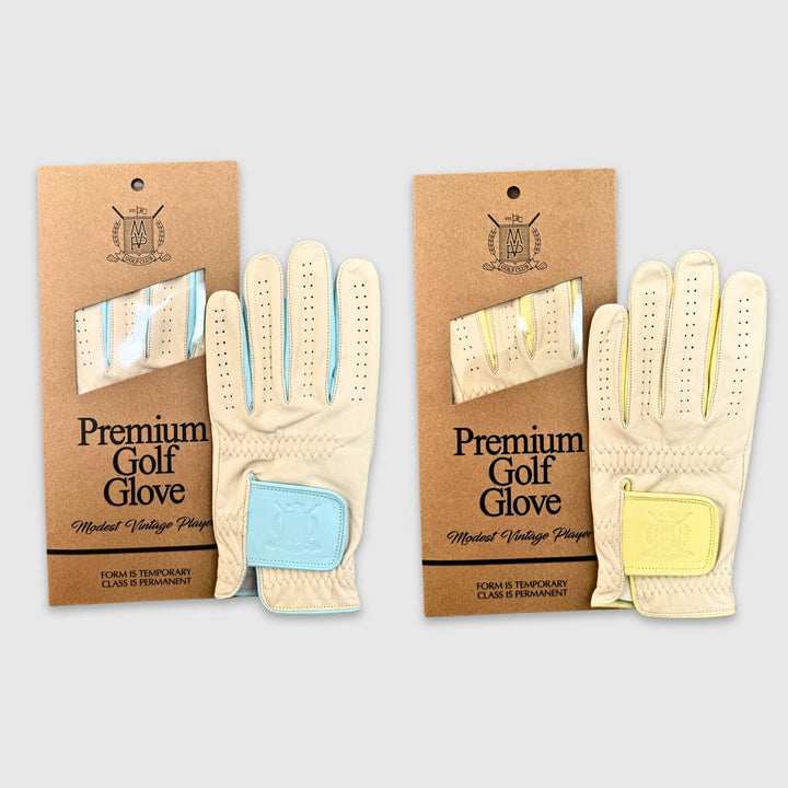 PRO Pastel Cabretta Leather Golf Gloves - Blue & Yellow (2 Pack) - MODEST VINTAGE PLAYER LTD