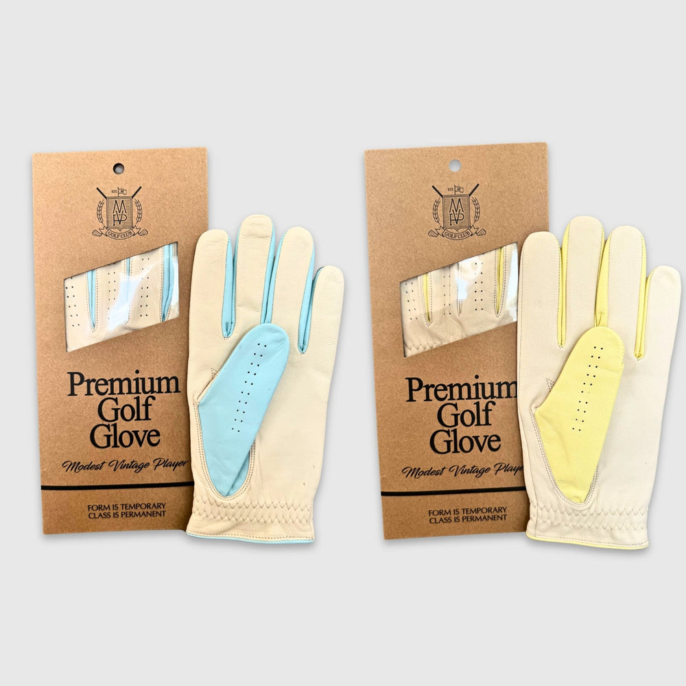 PRO Pastel Cabretta Leather Golf Gloves - Blue & Yellow (2 Pack) - MODEST VINTAGE PLAYER LTD