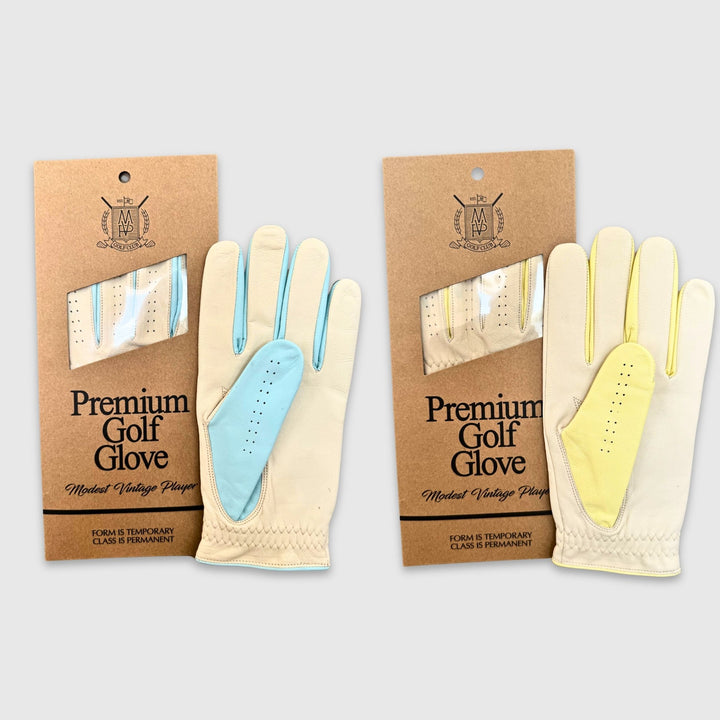 PRO Pastel Cabretta Leather Golf Gloves - Blue & Yellow (2 Pack) - MODEST VINTAGE PLAYER LTD