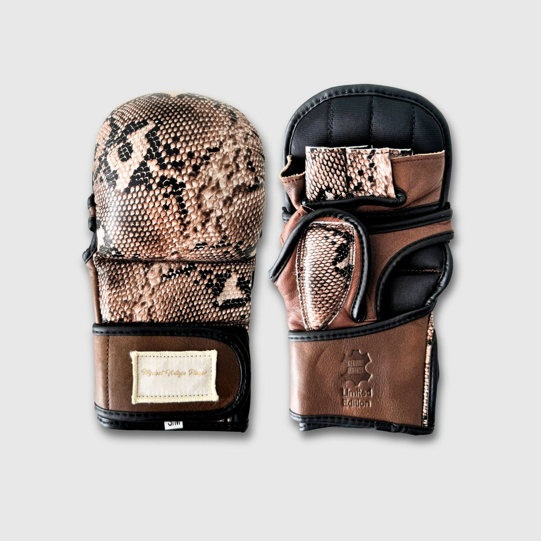 PRO Snake Print Leather Hybrid MMA Gloves - MODEST VINTAGE PLAYER LTD