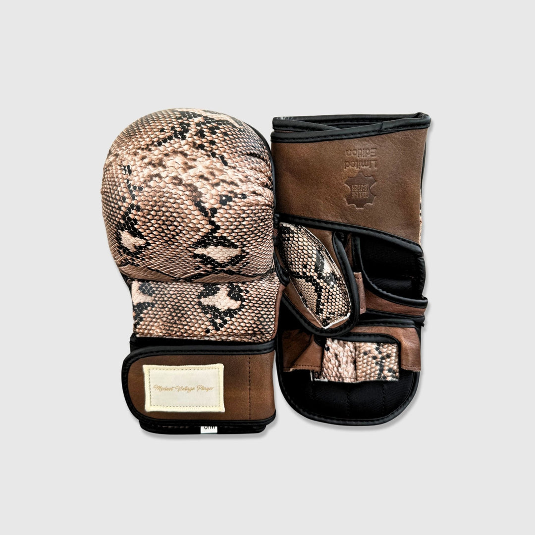 PRO Snake Print Leather Hybrid MMA Gloves - MODEST VINTAGE PLAYER LTD