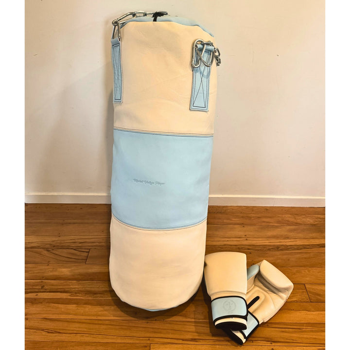 RETRO Cream / Baby Blue Leather Heavy Punching Bag (un - filled) - MODEST VINTAGE PLAYER LTD