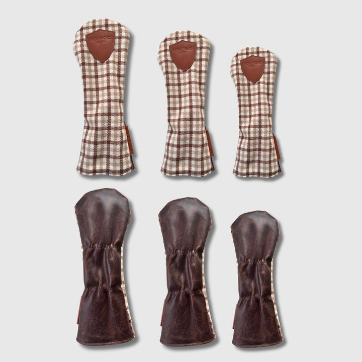 Tartan Golf Covers Set - Brown - MODEST VINTAGE PLAYER LTD