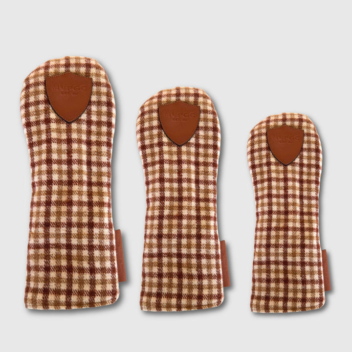 Tartan Golf Covers Set - Brown - MODEST VINTAGE PLAYER LTD