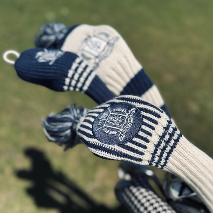 Wool Knit Golf Covers Set - Cream / Navy - MODEST VINTAGE PLAYER LTD