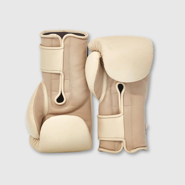 Elite Leather Boxing Gloves - Cream + Light Brown - MODEST VINTAGE PLAYER LTD