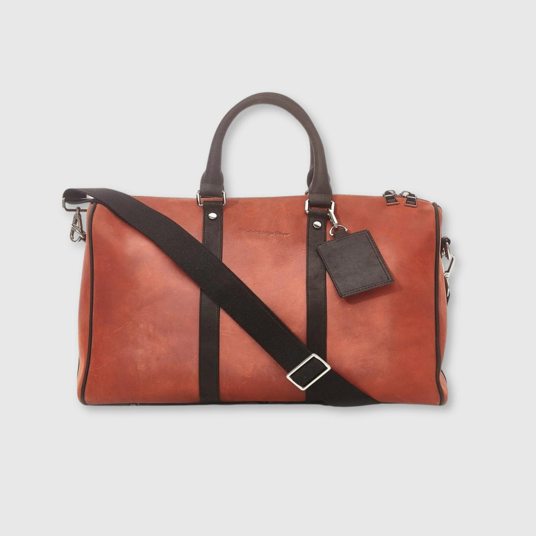 Leather Gym Bag - Tan / Black - MODEST VINTAGE PLAYER LTD