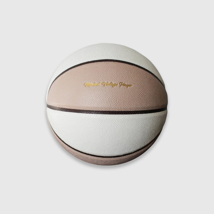 Off White / Beige + Brown Trim Leather Basketball - MODEST VINTAGE PLAYER LTD