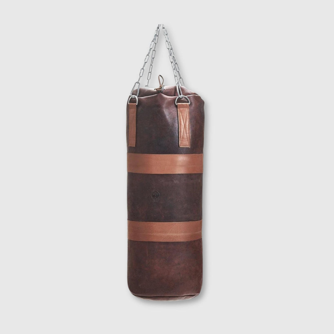 RETRO Heritage Brown Leather Heavy Punching Bag, Tan Trim (un-filled) - MODEST VINTAGE PLAYER LTD