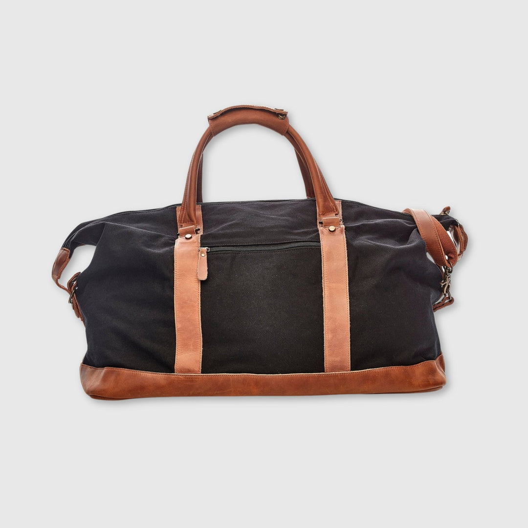 Waxed Canvas / Leather Weekender Bag - Black - MODEST VINTAGE PLAYER LTD