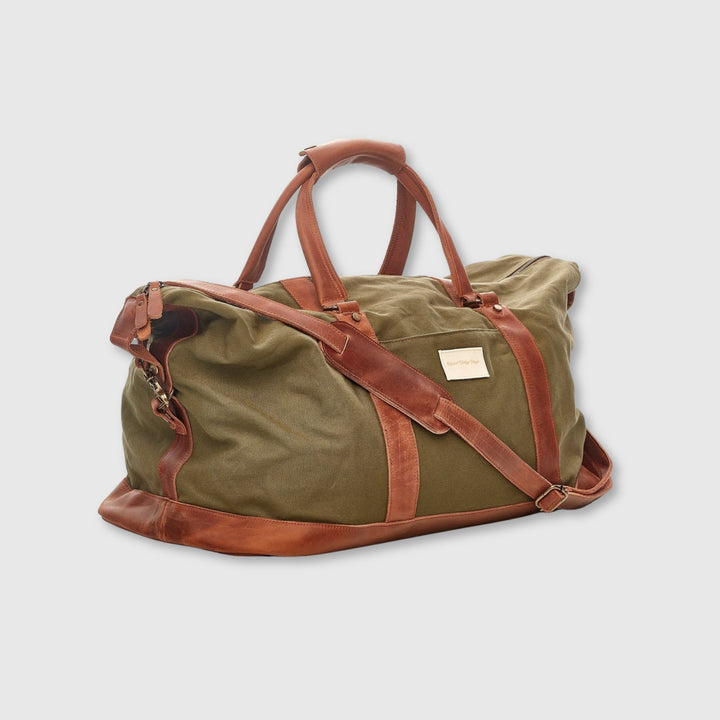 Waxed Canvas / Leather Weekender Bag - Olive - MODEST VINTAGE PLAYER LTD